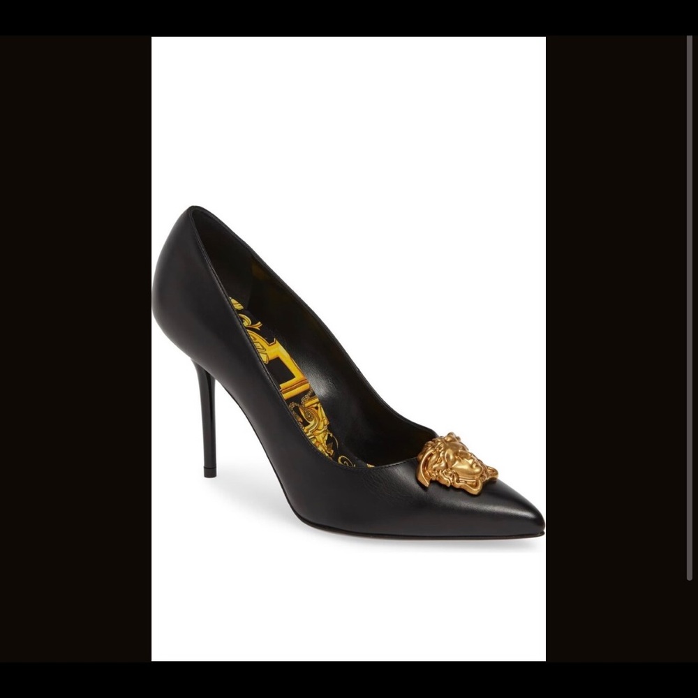 VERSACE MEDUSA HEAD EMBLEM POINTE PUMPS PLATFORMS